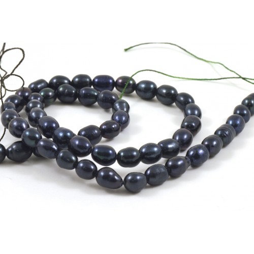 CULTURED FRESHWATER  PEARLS RICE 6MM NAVY BLUE
